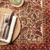 Block Printed Red Floral Tablecloth - 150cm x 220cm