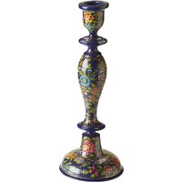 Dalit Hand Painted Wooden Floral Kashmiri Candle Stick - Dark Blue