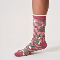 Ethical Superstore Thought Holly Berries Stripe Bamboo Crew Socks Deep Rose Pink UK47