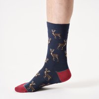 Ethical Superstore Thought Woodland Stag Organic Cotton Crew Socks Navy Blue UK711