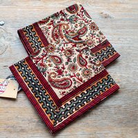 Block Printed Red Floral Napkins - Set of 2