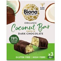 Biona Organic Dark Chocolate Coconut Bar - 3 x 40g