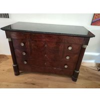 Commode Empire En Parfait État Avec Plateau Marbre Incrusté De Coquillages