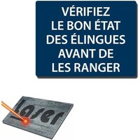 Plaque gravée autocollante 20x15 cm "Vérifier les élingues" fond bleu