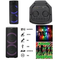 SONO ENCEINTE PORTABLE 200W SUR BATTERIE /SD/USB/BT/MP3 + TWS LEDS RGB et entrée MICRO pour la fête en KARAOKE SOIREES DANSANTES
