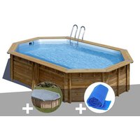 Kit piscine bois Gré Cannelle 5,51 x 3,51 x 1,19 m + Bâche hiver + Bâche à bulles