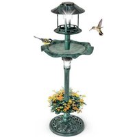 Costway Mangeoire D'oiseaux Solaire Sur Pied, Support À Remplir, Bain D'oiseaux Avec 2 Panneaux Solaires Et Jardinière, Bronzé