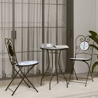 Vidaxl Ensemble De Bistro Mosaïque Bleu Et Blanc Fer Et Céramique