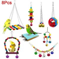 Xm Offres Spéciales! Jouet À Mâcher Avec Plateforme 8 Pièces Oiseau De Compagnie Perroquet Cloche Perles En Rotin Suspendu Jouet À Mâcher