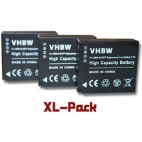 vhbw set 3 batteries 750mAh pr appareil photo Panasonic Lumix DMC-GF3T,DMC-GF3W, DMC-GF3X, DMC-GF5 remplace DMW-BLE9, DMW-BLE9E, DMW-BLG10, DMW-BLG10E