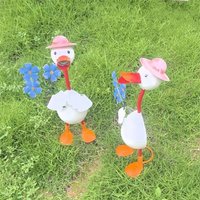 Statue De Canard Jardin, Figurines Artisanales En Fer, Décoration Artistique Debout Avec Vase À Fleurs Planter, Résistante Aux Intempéries Pour Villa