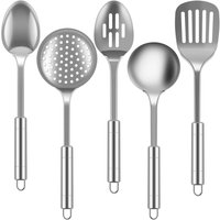 Ensemble D'Ustensiles de Cuisine 5 PièCes, Pelle en Acier Inoxydable, CuillèRe à Soupe, Spatule, Ustensiles de Table, Outils de Cuisine