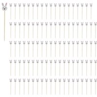 100 Pièces Brochettes de Bambou Jetables de Pâques Lapin Oeufs de Pâques Fourchette à Fruits Pics Alimentaires Sandwich Buffet Bâton Décoration de