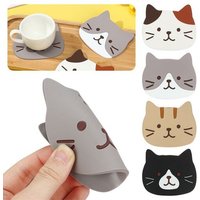 Support de Tapis Tasse Antidérapant en Forme Chat, au Café, Thé, Dessous Verre Dessin Animé, Boisson Chaude, Coussin Isolé Cuisine