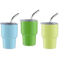 Lot de 3 Mini Verres à Liqueur avec Paille et Couvercle, Mini Gobelets, Verres à Liqueur à Double Paroi, 2 Oz (B)