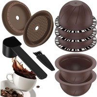 5 Dosettes Vertuo RéUtilisables pour Machine , Capsule de Café avec 2 Couvercles en Silicone, 1 CuillèRe et Brosse, (150 Ml)