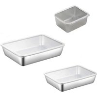 3 PièCes en Acier Inoxydable Stockage des Aliments Plateaux de Service Plat avec Couvercle Maison Cuisine Organisateur RéCipient Alimentaire