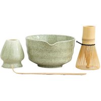 Service à Matcha, Thé Japonais Comprenant un Bol Matcha avec Bec Verseur, Support en Bambou et une Cuillère