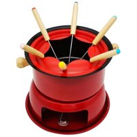 Mini Ensemble de Pots à Fondue en Acier Inoxydable Rouge Fondue au Chocolat au Fromage 6 Fourchettes à Tremper et Pot Amovible