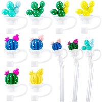 8 PièCes Silicone Straw Cover Cap RéUtilisable Coloré AntipoussièRe Plante Mignonne Potable Straws Tips Set Pailles Plug pour Tasse de Paille