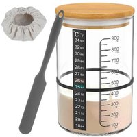 Pot de DéMarrage en Verre pour Levain, RéCipient Fermentation, RéServoir à Large Ouverture la Cuisine, Cuisson, le Stockage des Aliments