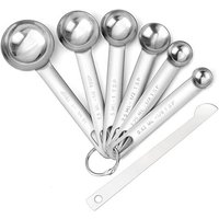 Ensemble de Tasses à Mesurer en Acier Inoxydable, Petite CuillèRe à Soupe, CuillèRes à Café, Ensemble 6 avec Niveleur Bonus, pour Sec et Liquide