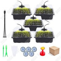 Td 5piece Seed Tray 12 Holes 6x14x18cm Black Tool Seedling Kit Seedling Cover Greenhouse Germination Box Greenhouse Seedling Box Ki