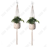 Td 2 Pièces Jardinière Suspendue Plantes Corde Coton Lin Poche Maille Tissé La Main Jardinage Verdure Panier Suspendu Maille Poche