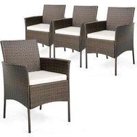 Costway Lot De 4 Chaises De Salle À Manger En Rotin Pe Pour Jardin, Coussins Moelleux, Accoudoirs Incurvés, Pour Balcon Véranda Cour