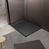 Receveur Noir Effet Granite en Résine Epoxy 90x120x3 cm + Grille Linéaire Gun Metal