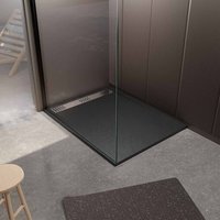 Receveur Noir Effet Granite en Résine Epoxy 90x120x3 cm + Grille Linéaire Chrome