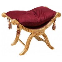 Tabouret Faldistoire Louis Xvi De Style Français, En Hêtre Massif, Sculpté Et Fini À La Main Avec Patine En Feuille D'or