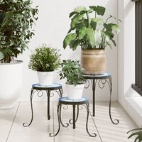 Vidaxl Supports Pour Plantes 3 Pcs Bleu Et Blanc Céramique