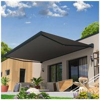 Store Banne Coffre Lebron 4,00x3,50 M (Motorisé Secours À Télécommande + Led - Gris Anthracite - Acrylique Gris)