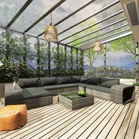 Vidaxl Salon De Jardin 10 Pcs Avec Coussins Résine Tressée Gris