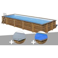 Kit piscine bois Gré Mint 10,10 x 4,18 x 1,46 m + Bâche hiver + Bâche à bulles