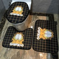 Tapis Salle De Bain Matelas De Bain Tapis De Sol Dessin Animé Grand Chat Jaune Trois Pièces, Siège De Toilette, Coussin En Forme De U, Absorbant,