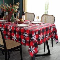 Nappe Chemin De Table Nappe Rectangulaire Set De Table Nappe De Noël Rectangulaire Imperméable À Carreaux, Décoration Flocon De Neige, Adaptée Pour