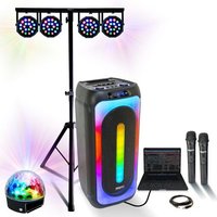 Pack Sono MOOVING USB Bluetooth Karaoke MS-MAGIC-SOUND1000 2 Micros Support Lumière 4 Projecteurs 18W Astro