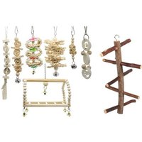 Jouets À Mâcher En Bois Naturel, Cloche Suspendue, Cage À Oiseaux, Jouets Adaptés Aux Petites Perruches, 8 Paquets
