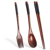 Service De Vaisselle Portable En Bois, 3 Pièces, Baguettes Cuillère Fourchette Vaisselle De Table Pour Bouillie/Soupe/Café