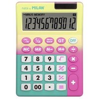 Calculatrice De Bureau - 12 Chiffres - Piles Et Solaire - Sunset - Jaune Rose Milan