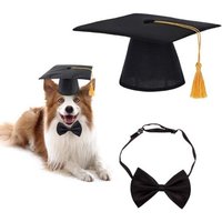 Casquette De Remise De Diplôme Pour Chien, Accessoire De Photographie, Chapeau Avec Noeud Papillon, Décoration, Costume, 2 Pièces/Ensemble
