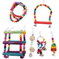 Jouets Pour Perroquets Et Oiseaux, Balançoire Colorée À Mâcher, Hamac Suspendu, Clochette, Échelles D'escalade Pour Animaux De Compagnie, 6 Pièces