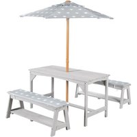 Roba Table Pique-Nique Et 2 Bancs Enfants Outdoor + En Bois Massif - Ensemble De Jardin + Parasol Et Coussins - Gris