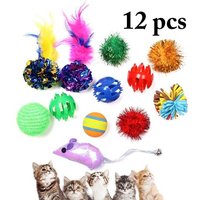 Ensemble De Jouets Interactifs Assortis Pour Chat, 12 Pièces/1 Ensemble, Jouet D'entraînement, Balle, Souris, Jouet Amusant, Plumes Colorées Pour