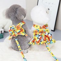 Ensemble Robe Et Laisse Pour Chien, Motif Floral, Mignon, Teddy, Harnais, Gilet, Jupe, Printemps Et Été, Vêtements Pour Animaux De Compagnie