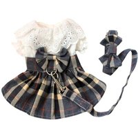Ensemble Robe Et Laisse En Treillis Pour Chien, Mignon, Noeud Papillon, Harnais Pour Chien, Printemps Et Été, Robe Pour Chat, Chihuahua, Vêtements