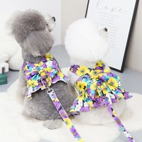 Jupe D'été Pour Animaux De Compagnie, Motif Floral, Noeud, Laisse Assortie Pour Petits Chiens, Harnais, Gilet, Vêtements York