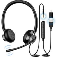 Casque PC Filaire avec Micro New Bee Casque Type-C USB 3,5 mm Casque d'écoute Oreillette Professionnelle pour Webinaire Skype Chat Cours en Ligne et